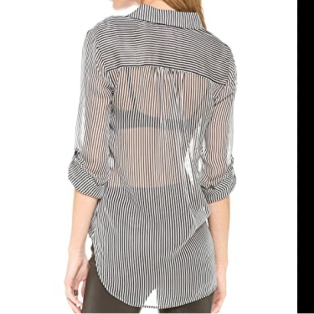 DVF Diane Von Furstenberg Lorelei Two Black/White Silk Striped SheerBlouse Sz.10 - Picture 8 of 9